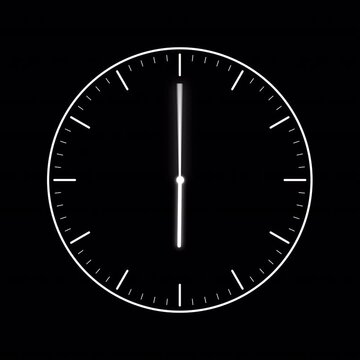Minimalist Analog Clock Animation with Glowing Hands on Black Background, 10 Second Loop