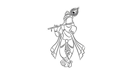 Obraz premium Lord Krishna playing flute on Janmashtami festival celebration illustration
