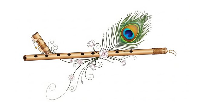Handcrafted peacock feather quill with golden floral beadwork on white background