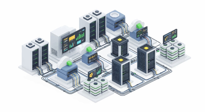 Isometric illustration of a data center.