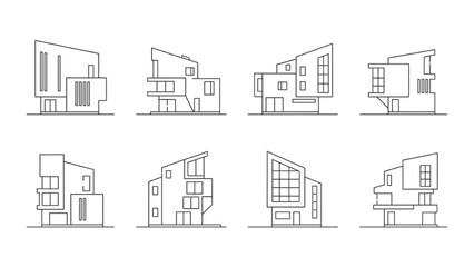 Obraz premium Modern Architectural Building Designs Collection Outline