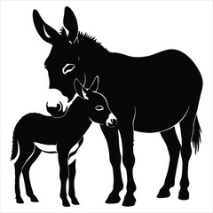 Fototapeta premium silhouette of a donkey with its baby