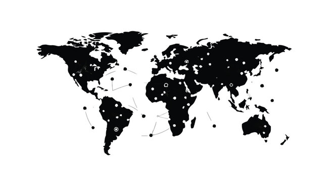 World map graphic shows global network connections with numerous white dots.
