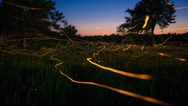 Fireflies Lighting Up a Meadow at Dusk
