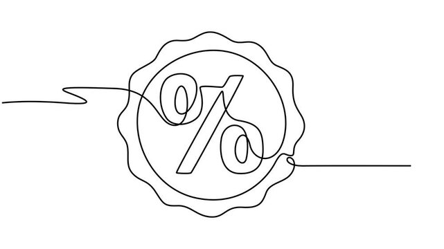 Percent sign, Self drawing single line animation, Sales and discount promotion concept, Self drawing line animation Low and high percent down and growth gdp interest rate sign continuous one single
