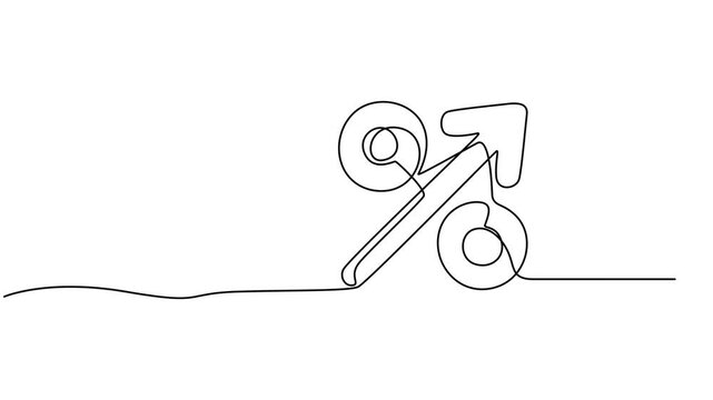 Percent sign, Self drawing single line animation, Sales and discount promotion concept, Self drawing line animation Low and high percent down and growth gdp interest rate sign continuous one single