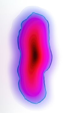 Abstract image showing the persistent trace or ghosting of a bright object, leaving a colored visual impression on a blank, stark white background, digital, effect, trail