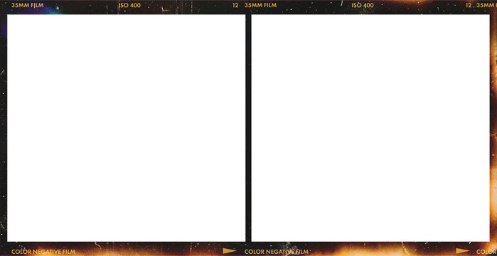 35mm film strip frame with blank white screen isolated on transparent background