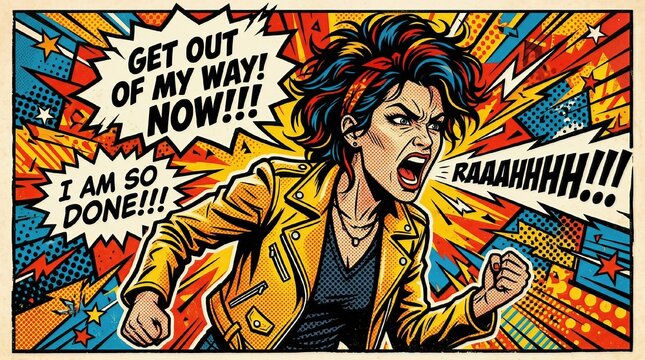 pop art illustration of an angry woman. Comic book style