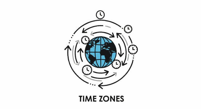 A graphic representation of global time zones.