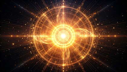 Fototapeta premium Glowing energy field radiates from quantum computing inspired background with abstract particles