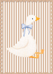 WATERCOLOR GOOSE WITH BLUE BOW – SOFT PASTEL NURSERY ILLUSTRATION © StudioCreaczyk