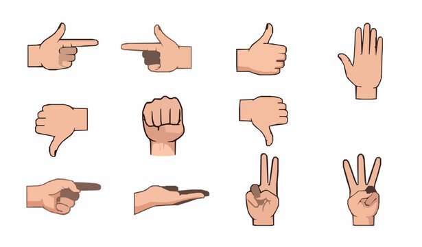 Cartoon hand gestures vector set with pointing holding and presenting hands isolated on white background