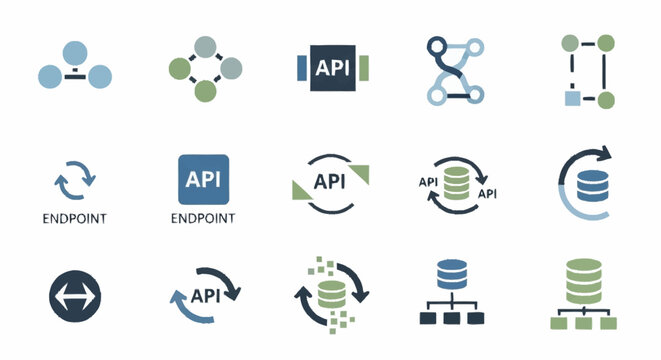 Collection of API endpoint and database connection icons for software development.