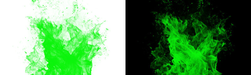 Glowing Green Neon Turbulent Smoke Flame - Day and Night Versions © Zain