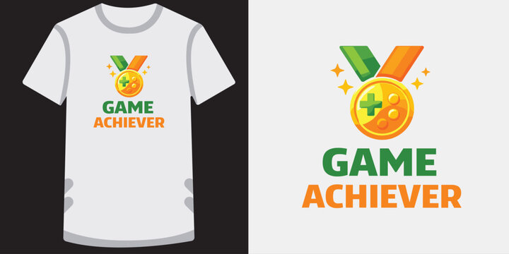 Game achiever medal vector illustration with controller buttons for winners on white shirt.