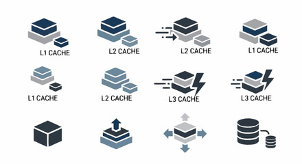 Computer cache memory and database storage icons. © aninurkha