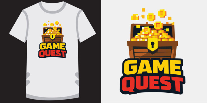 Game quest treasure chest t shirt design for adventure lovers.