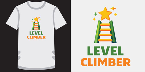 Level climber ladder and star vector illustration for gaming goal achievement on t-shirts. © jubayer95