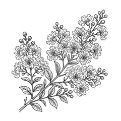 Fototapeta premium Crape Myrtle flower line art isolated in white background
