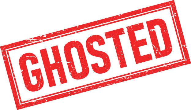 Ghosted Word in Distressed Red Rectangular Rubber Stamp Effect on White