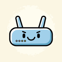 Obraz premium A cartoon-like illustration of a blue device with a smile, two antennae, and a background with a stain effect