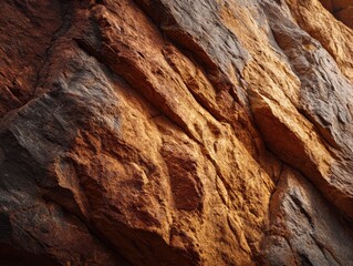 Fototapeta premium Close-up Editorial View of Red Rock Canyon Wall in Golden Light Showing Texture and Natural Patterns With Amber and Rust Tones