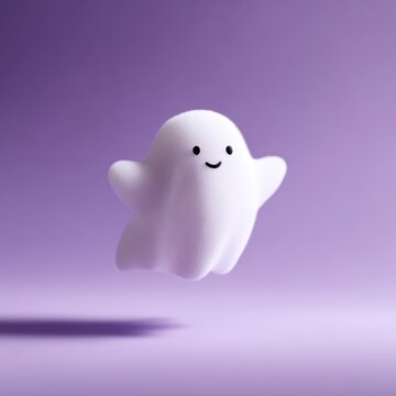 Friendly cartoon ghost character floating with playful expression Halloween concept