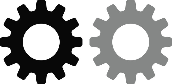 Iconos de engranajes industriales, conjunto de 2 elementos vectoriales, s&iacute;mbolos de configuraci&oacute;n y mec&aacute;nica en color negro y gris
