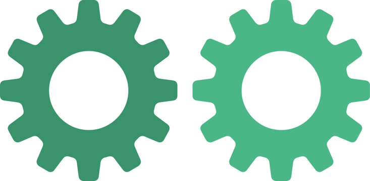 Iconos de engranajes industriales verdes, ilustraci&oacute;n vectorial de ruedas dentadas mec&aacute;nicas, s&iacute;mbolos de configuraci&oacute;n y proceso t&eacute;cnico
