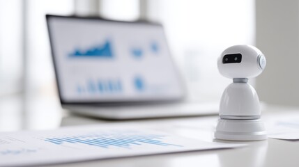 Fototapeta premium AI robot helping entrepreneur monitor e commerce performance charts