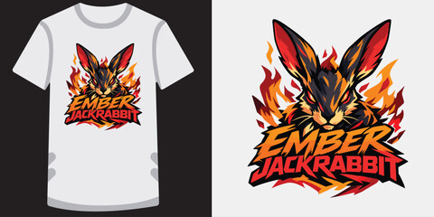 Vibrant graphic design featuring a stylized fiery jackrabbit with bold typography and dynamic flames illustration perfect for tshirt prints and graphic resources © jubayer95