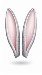 Fototapeta premium Fluffy White Rabbit Ears Pink Interior Isolated on White Background Symbol Easter
