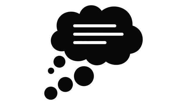 A black thought bubble icon with three horizontal lines and speech bubbles