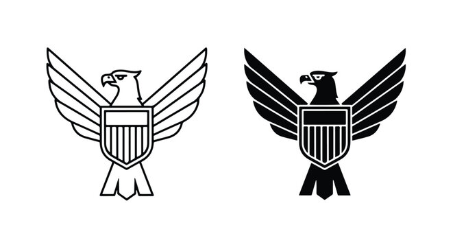 American eagle with shield emblem icons - Solid vector icons - Clipart, sticker - icon set