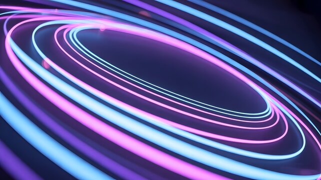 Vibrant purple and blue neon light oval swirls on dark background