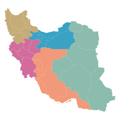 Fototapeta premium Iran regional map with colour coded divisions