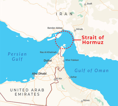 Strait of Hormuz map with Iran UAE and key cities