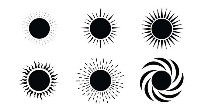 Abstract sun ray vector icon set - Solid vector icons - Clipart, sticker - icon set
