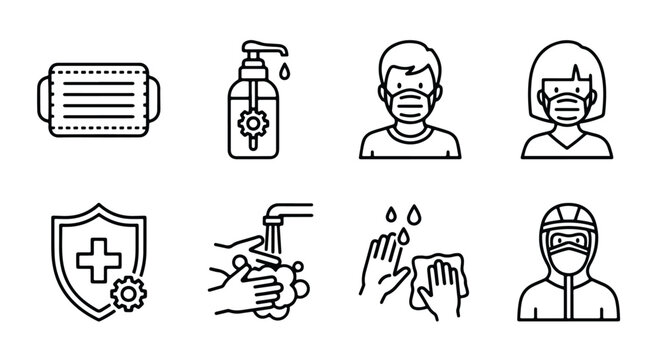 Health safety hygiene virus icon set - Solid vector icons - Clipart, sticker - icon set
