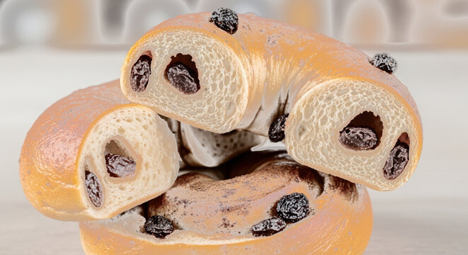 Cinnamon raisin bagel isolated for bakery shop branding and morning coffee shop menu design elements