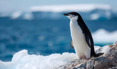 Fototapeta premium close up of penguin next to iceberg