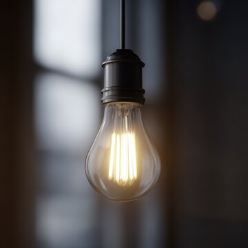 Vintage LED filament bulb glowing warmly in retro interior scene