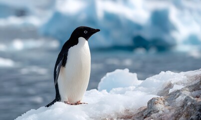Obraz premium close up of penguin next to iceberg