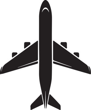 Minimalist airplane icon in top view, clean geometric lines, smooth curves, modern vector style, solid black or soft gradient, centered composition, high contrast, isolated on pure white background