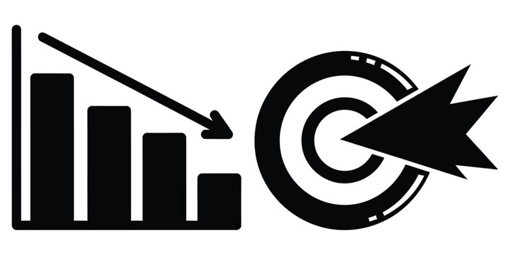 Business target missing declining graph and bullseye failure