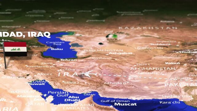 Flight From New Delhi INDIA to Baghdad IRAQ with flag pins