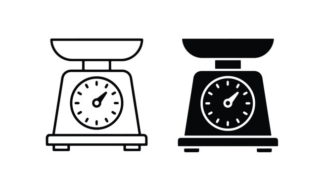 Kitchen weighing scale vector icon set - logo icons vector set. Blue, Black and white icons