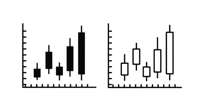 Candlestick chart financial data icon set - Solid vector icons - Clipart, sticker - icon set