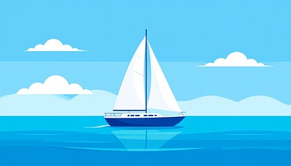 Fototapeta premium Sailing Boat on Clear Blue Water with White Clouds Pixelated Illustration